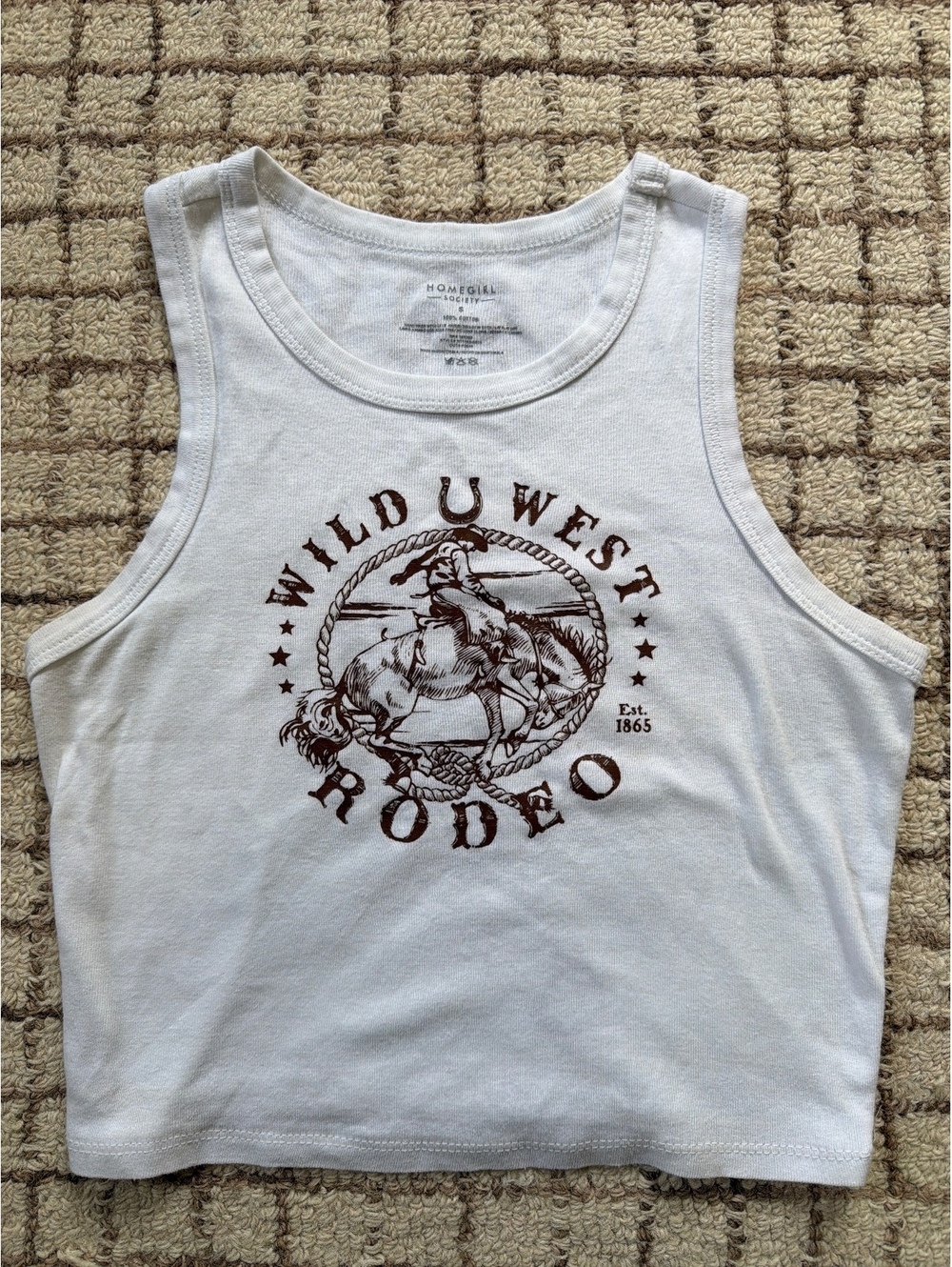 Women’s Cowgirl western rodeo cotton white cowboy and horse crop top size small